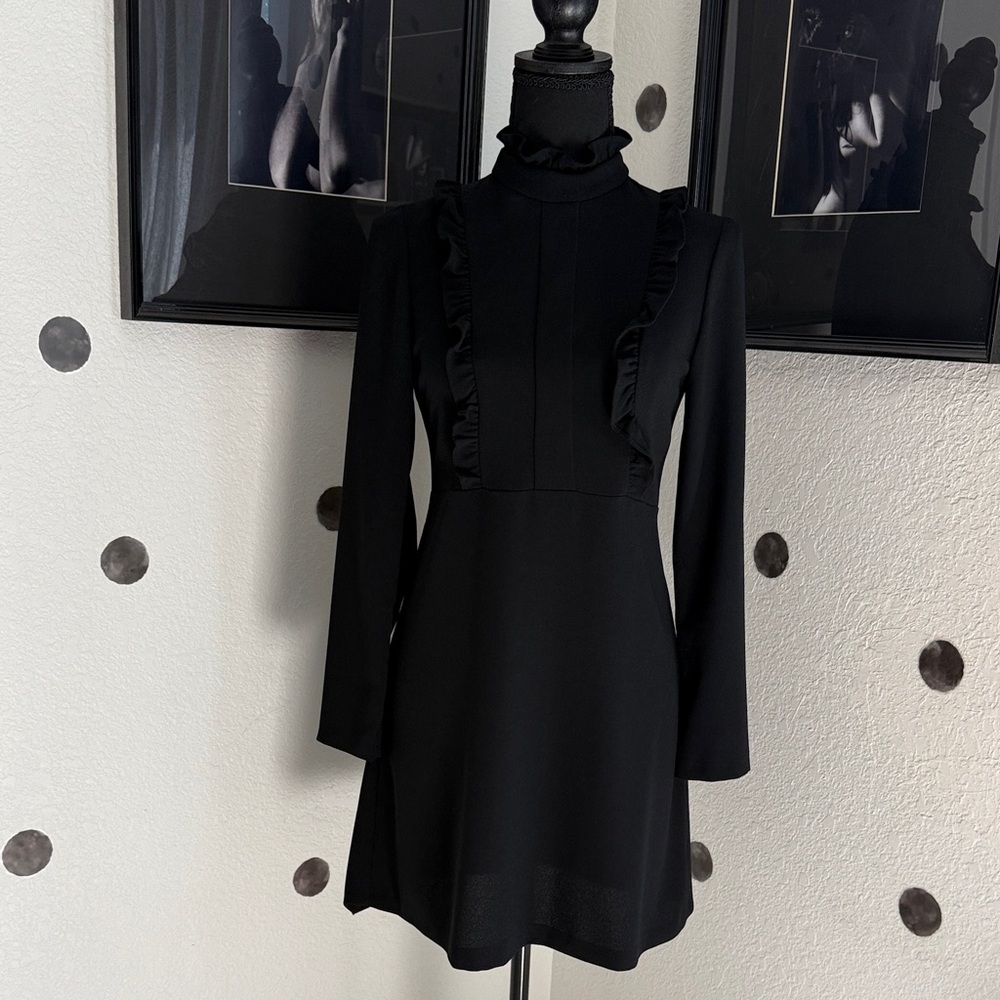 Zara Black Long Sleeve Dress with Ruffle Accents, size: XS, condition: Good!